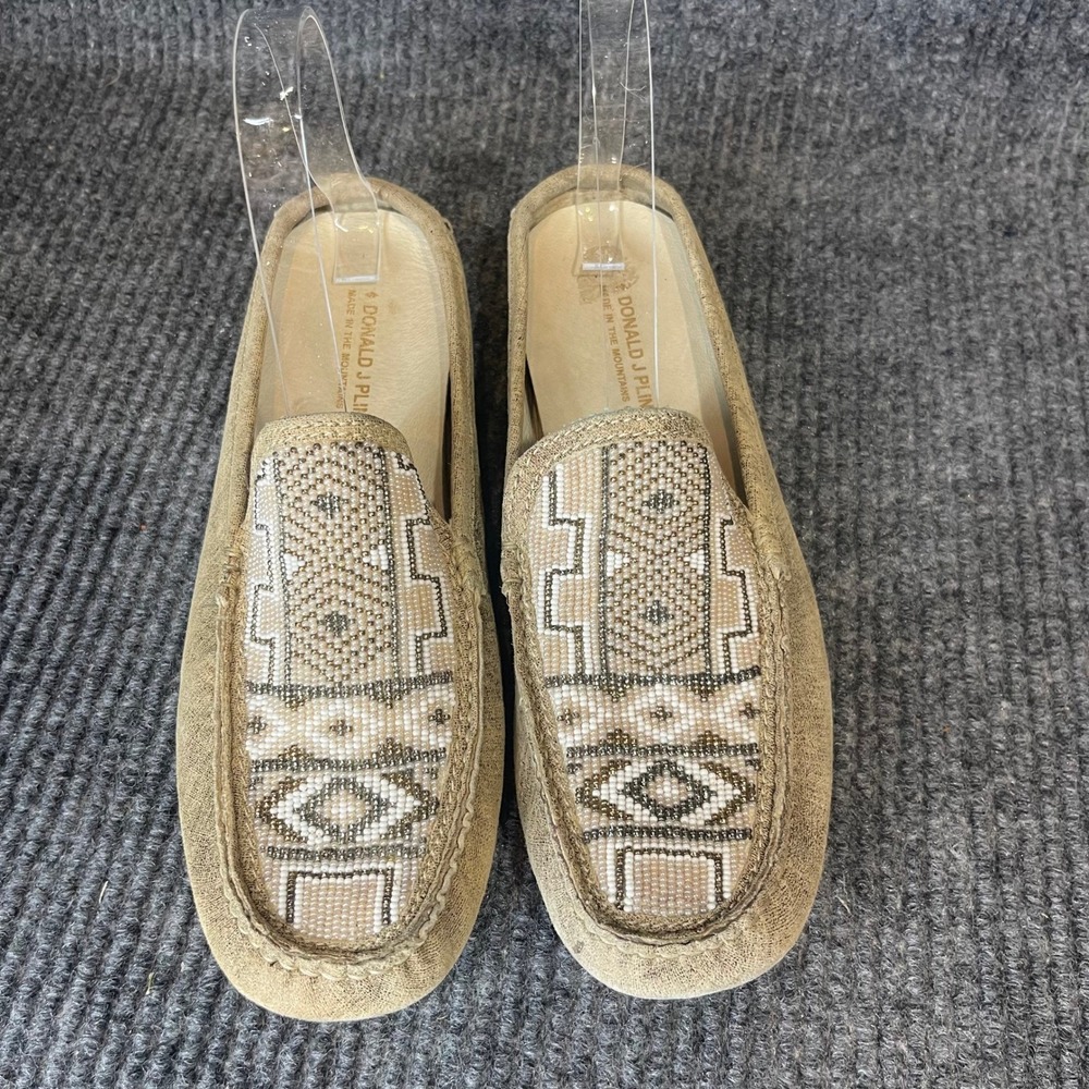 Donald J Pliner Vevi Moccasin Flats Womens 9 Beige Metallic Boho Driving Shoes
